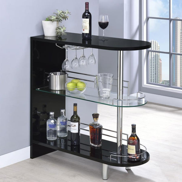  modern appeal. Its tempered glass storage shelves offer a handy place to display a collection of fine wines and spirits. Pro