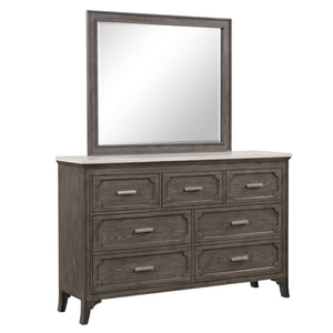 Introducing the Lisbon Dresser and Mirror 2 Piece Set in Gray, a timeless ensemble designed to elevate your bedroom with sophistication and functionality. Crafted from durable Acacia solid wood and adorned with eco-friendly embossed oak laminate, this set