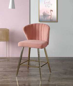 Rizgek - Counter Height Chair - Pink Velvet & Gold Finish
