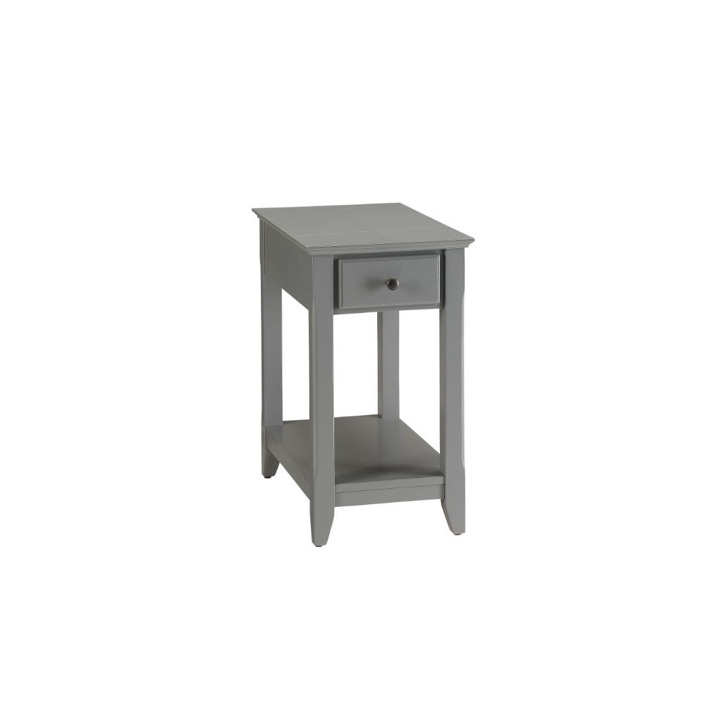 With transitional styling and skinny footprint, this Bertie side table collection does not take away from living space while still offering open storage as well as a drawer. Offered in four colors white, light green, walnut, and gray. One of them is sure 