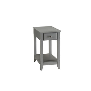 With transitional styling and skinny footprint, this Bertie side table collection does not take away from living space while still offering open storage as well as a drawer. Offered in four colors white, light green, walnut, and gray. One of them is sure 