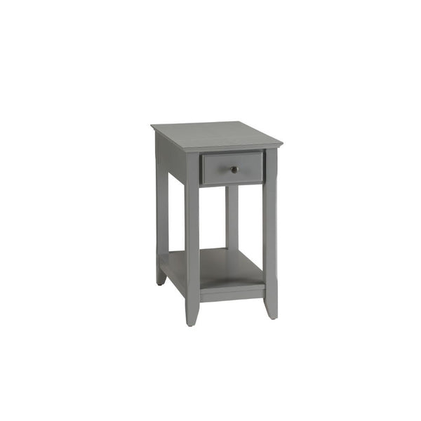 With transitional styling and skinny footprint, this Bertie side table collection does not take away from living space while still offering open storage as well as a drawer. Offered in four colors white, light green, walnut, and gray. One of them is sure 