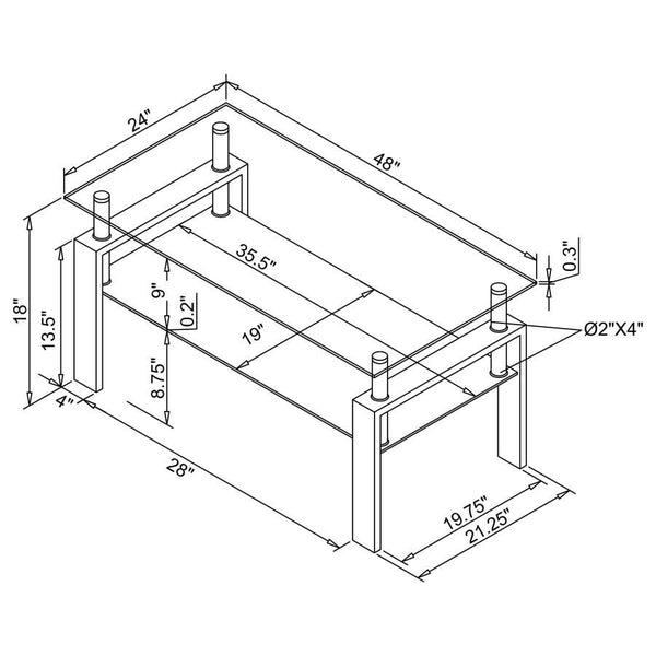  complemented by a frosted tempered glass lower shelf for added storage or display. Supported by a sturdy met