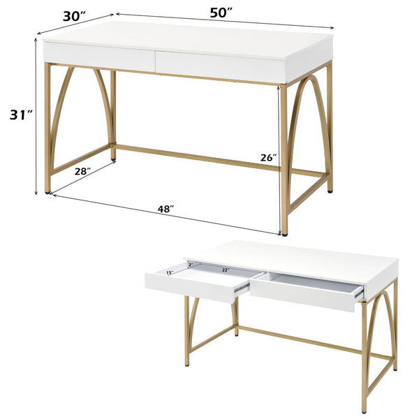 Lightmane - Vanity Desk - White High Gloss & Gold Finish