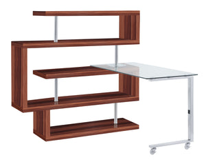 Writing Desk w/Swivel Function 360 Open Storage: 4 Shelves Clear Glass Desk Top High Gloss Finish 2 Wheels Included<br/><br/><b>Product Features</b><ul><li>riting Desk w/Swivel Function 360â°â€§ Open Storage: 4 Shelves â€§ Clear Glass Desk Topâ€§ High Gl
