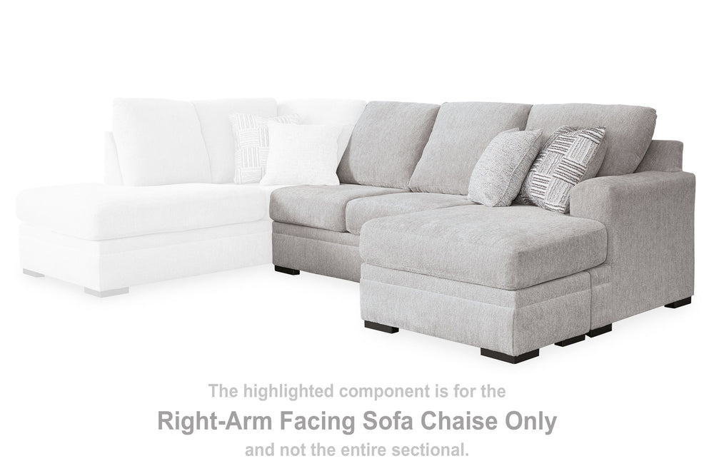 This right-arm facing sofa chaise is made with Next-Gen Nuvellaâ„¢ (polyester) fade-resistant, washable fabric. Pairs with other items in the series to make a sectional.<br><br><b>Additional Dimensions</b><br><ul><li>Arm height: 28-"</li><li>Seat depth: 4