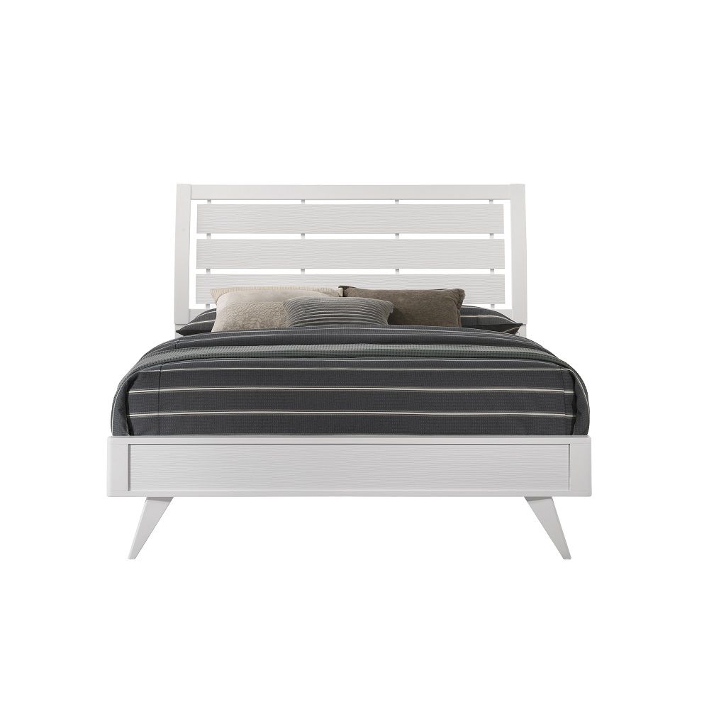 Minimalist and modern, the Cerys offers sleek clean lines for a contemporary take. The low-profile bed features a slatted headboard that makes the bed appear airy. Tying in the whole collection are the squared wooden tapered legs providing a stylish visua