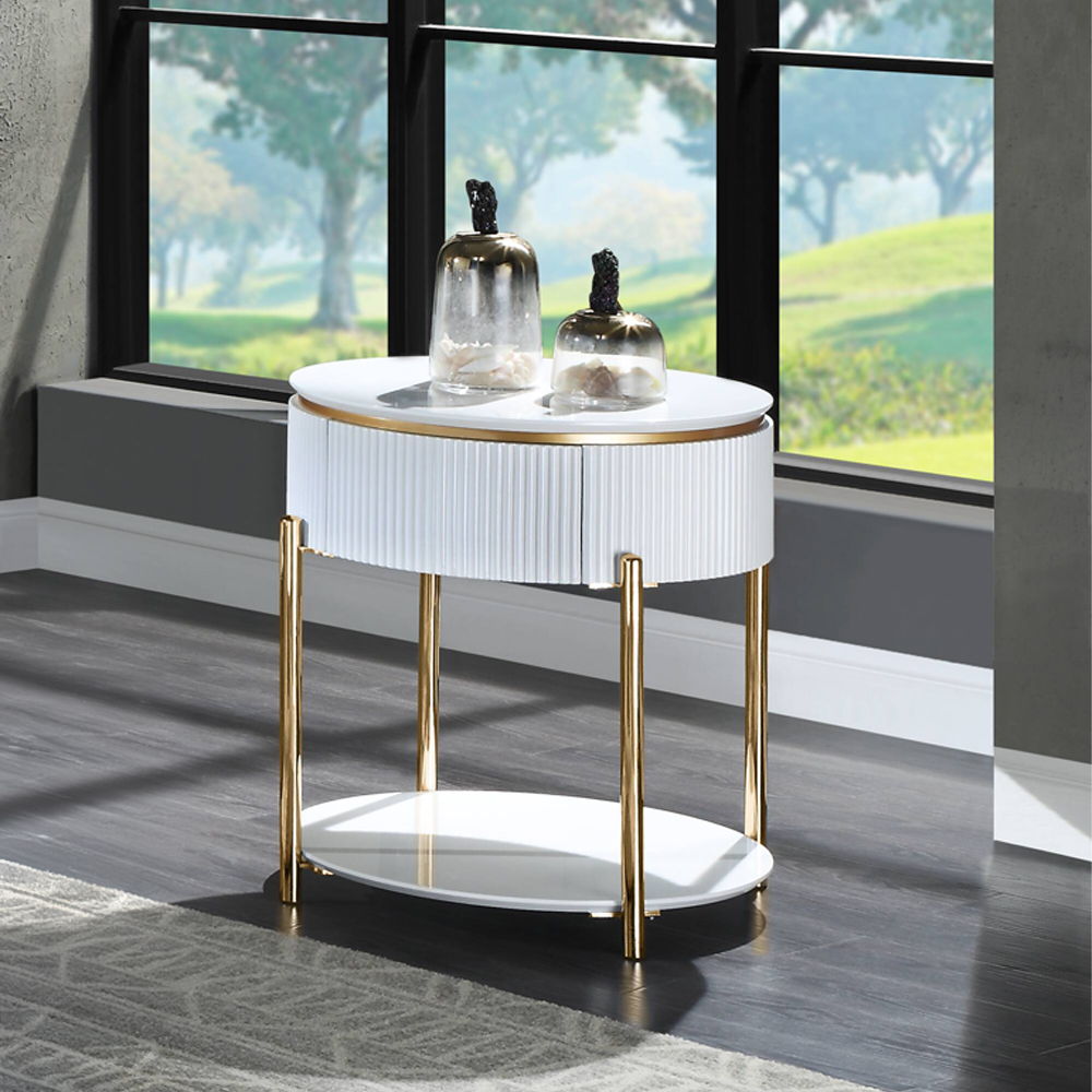 High Gloss FinishMetal LegsStorage InlcudedOval & Round Style