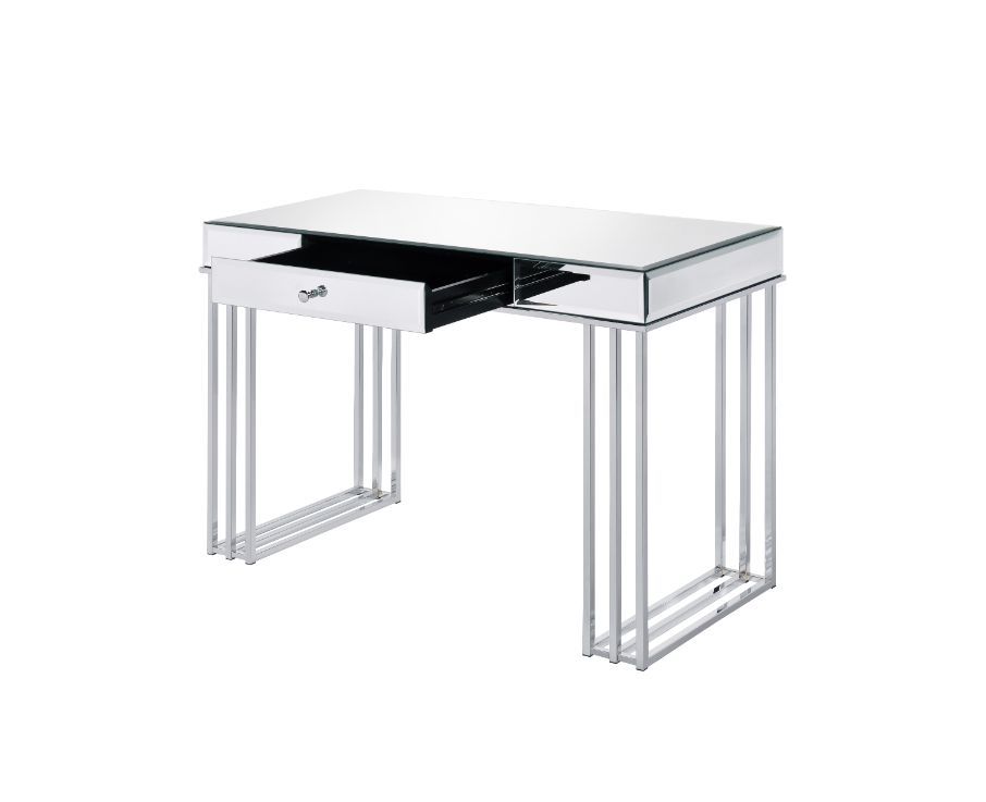 KDâ€¢ Rectangular Writing Deskâ€¢ 1 Storage Drawerâ€¢ Metal Baseâ€¢ Side Metal Drawer Glideâ€¢ 1/2 Extension Drawer Glide<br/><br/><b>Product Features</b><ul><li>Case: 1Pc/1Ctn</li><li>Finish: Mirrored and Chrome Finish</li><li>Style: Contemporary</li><li