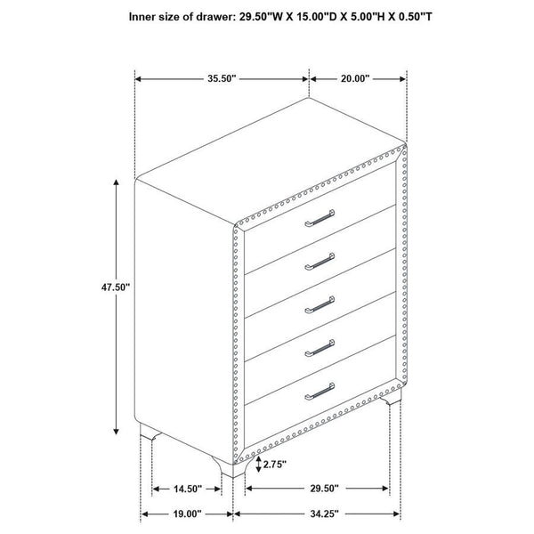 Melody - 5-Drawer Bedroom Chest - Pacific Blue