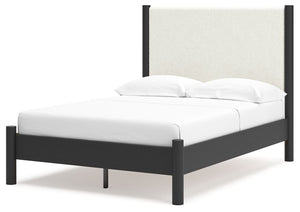 Cadmori - Black / White - Full Upholstered Panel Bed