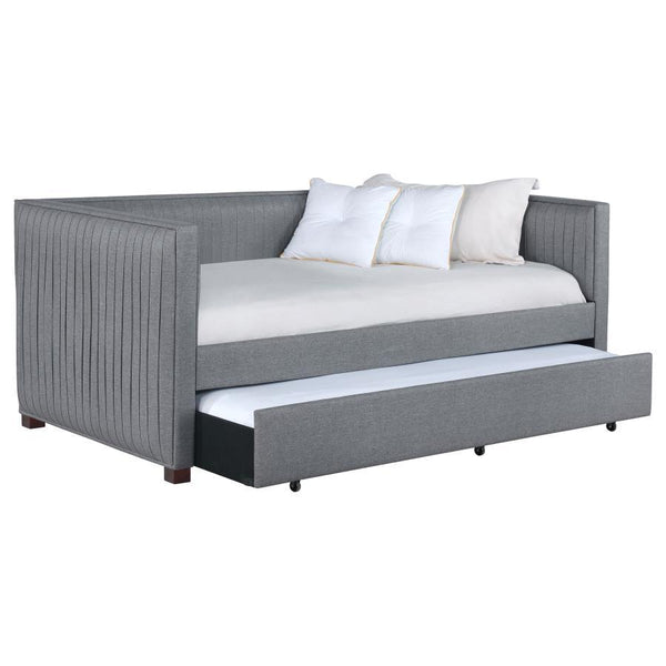  create a textured appearance against the clean straight lines. The narrow arms and backrest invite you to get creative with your own accent pillows and throws