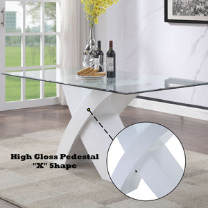  Fixed Top (NO Extension Included) High Gloss Pedestal CONSTRUCTION Glass Top: Glass Top: 10mm Clear Tempered Glass w/25mm Beveled Edge Pedestal -"X-" Shape: High Gloss Finish<br/><b