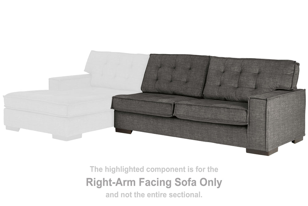This right-arm facing sofa is made with polyester velvet upholstery. Pairs with other items in the series to make a sectional.<br><br><b>Additional Dimensions</b><br><ul><li>Arm height: 25-"</li><li>Leg height: 1-"</li><li>Minimum width of doorway for del
