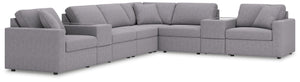 Looking cool and contemporary is great. But when it comes down to it, youâ€™re all about low-maintenance lounging. With the performance fabric on this sectional with console, cleaning spills is a breeze. Its customizable modular design caters to your ever