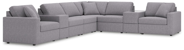 Looking cool and contemporary is great. But when it comes down to it, youâ€™re all about low-maintenance lounging. With the performance fabric on this sectional with console, cleaning spills is a breeze. Its customizable modular design caters to your ever