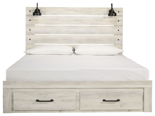 Cambeck - Whitewash - King Panel Bed with 2 Storage Drawers