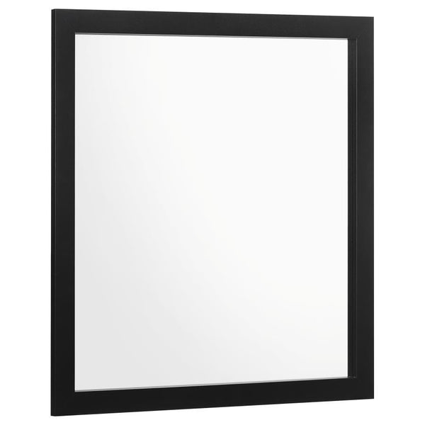 Top off your dresser with this simple and elegantly understated modern mirror. A sleek clean frame surrounds the edges of this rectangular mirror, offering a tall, vertical design against the walls. A smooth, black finish offers a striking contrast, but l