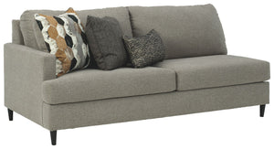 This left-arm facing sofa is made with polyester upholstery. Pairs with other items in the series to make a sectional.<br><br><b>Additional Dimensions</b><br><ul><li>Arm height: 26-"</li><li>Leg height: 4.5-"</li><li>Minimum width of doorway for delivery: