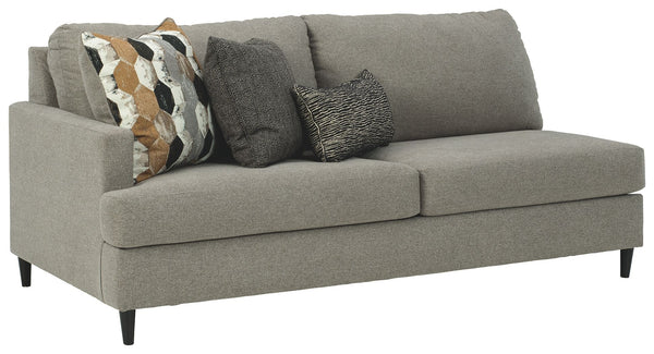 This left-arm facing sofa is made with polyester upholstery. Pairs with other items in the series to make a sectional.<br><br><b>Additional Dimensions</b><br><ul><li>Arm height: 26-"</li><li>Leg height: 4.5-"</li><li>Minimum width of doorway for delivery: