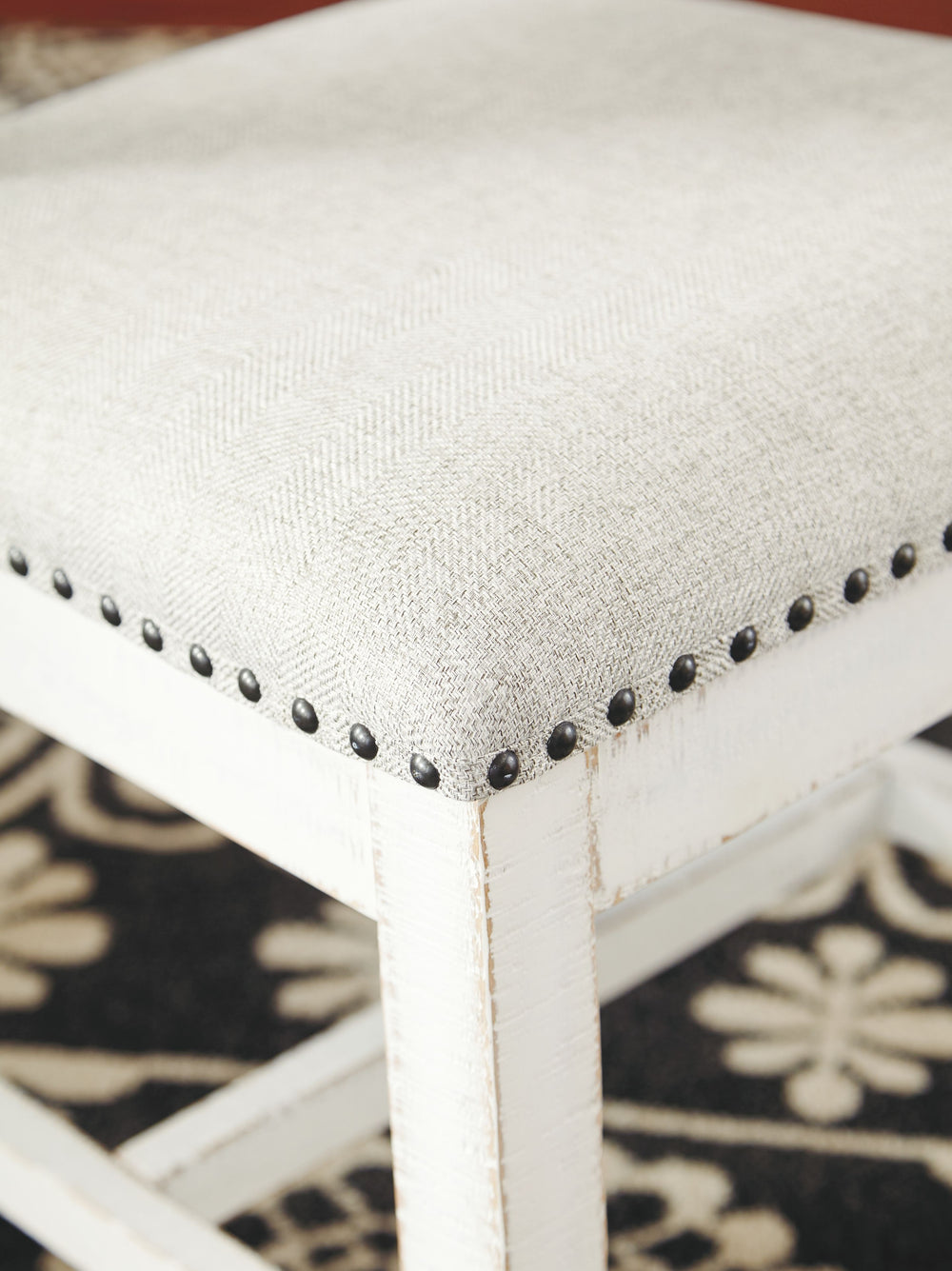 Rustic cottage styling. D546-01 white. D546-124/130 black metal, rustic brown finish, beige fabric cushioned seat. D546-224/230 black metal, rustic brown swivel seat. D546-324/330 black metal and distressed vintage white finish, beige swivel seat. D546-42