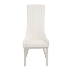 Dining Chair (High Back) Stationary Seat: Standard Dining Height Padded SEAT & BACK: PU () Stainless Steel Apron Seat Padded Backrest (Inside Channeled Pattern) [sc] Stainless Steel Square-Tapered Leg Sloped Low Armrest: Padded<br/><br/><b>Product Feature