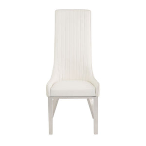 Dining Chair (High Back) Stationary Seat: Standard Dining Height Padded SEAT & BACK: PU () Stainless Steel Apron Seat Padded Backrest (Inside Channeled Pattern) [sc] Stainless Steel Square-Tapered Leg Sloped Low Armrest: Padded<br/><br/><b>Product Feature