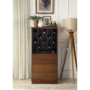 Simple yet versatile, the Wiesta wine cabinet will ensure your home is always well-stocked with your favorite wines. This collection offers two different designs, one with wine storage and three bottom drawers and the other with a wood pull-door on the to