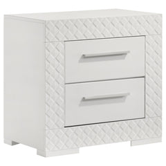 Add a touch of sophistication to your bedroom with this elegant nightstand. Featuring a high gloss finish, it reflects a modern Italian style with a clean, minimalist design. The nightstand includes two spacious drawers, perfect for keeping your bedside e
