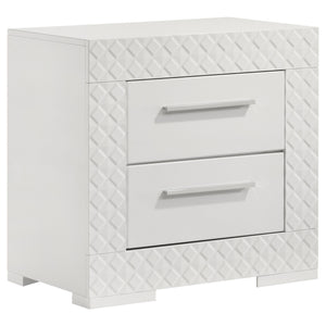 Add a touch of sophistication to your bedroom with this elegant nightstand. Featuring a high gloss finish, it reflects a modern Italian style with a clean, minimalist design. The nightstand includes two spacious drawers, perfect for keeping your bedside e