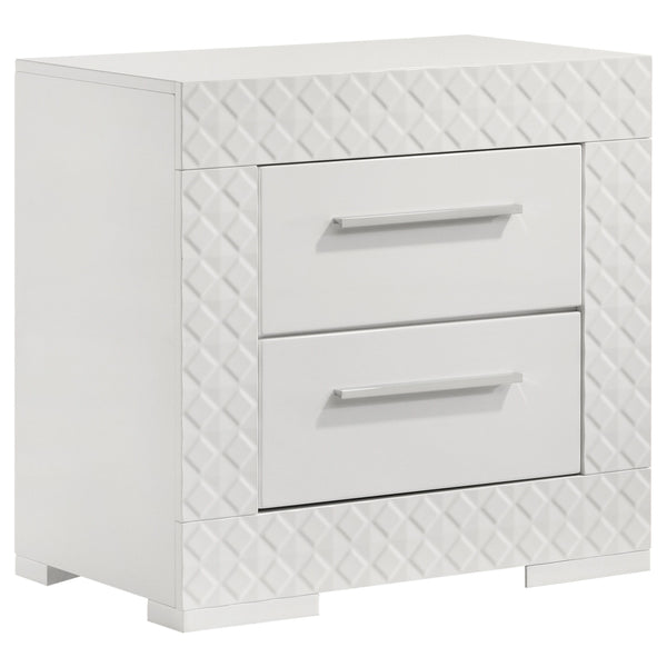 Add a touch of sophistication to your bedroom with this elegant nightstand. Featuring a high gloss finish, it reflects a modern Italian style with a clean, minimalist design. The nightstand includes two spacious drawers, perfect for keeping your bedside e