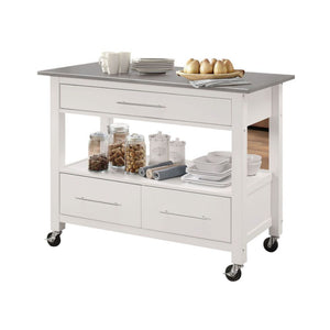 Our Ottawa kitchen island covers your need for storage and more. This multifunctional kitchen cabinet is a freestanding island that features four wheels for legs, each with a locking feature so it doesn-'t slip away while you are chopping fresh herbs and 