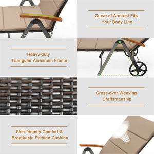 Sturdy aluminum construction holds up to 385 lbs<br>Ergonomic backrest with armrest fits your body curve to a better enjoyment<br>Soft non-woven cushion  provides a more comfortable relax<br>Environmentally friendly PE rattan  breathable and waterproof  s