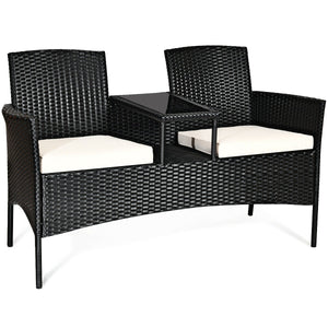 Rugged steel frame is durable and sturdy<br>High-quality rattan is weather-resistant and fade-resistant<br>Tempered glass table top is fixed by powerful suckers<br>Soft seat cushions is filled with high-density sponge<br>The zippered cover is removable an
