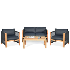 Solid and hard wooden frame enhances sturdiness of the set. <br>Rearrangeable in various configurations to meet your varying needs <br>Thick and soft cushions provide an excellent comfort. <br>Elegant and tight nylon rope decorated armrest. <br>Zipper int