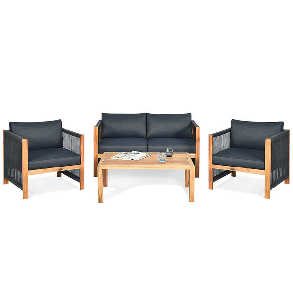 Solid and hard wooden frame enhances sturdiness of the set. <br>Rearrangeable in various configurations to meet your varying needs <br>Thick and soft cushions provide an excellent comfort. <br>Elegant and tight nylon rope decorated armrest. <br>Zipper int