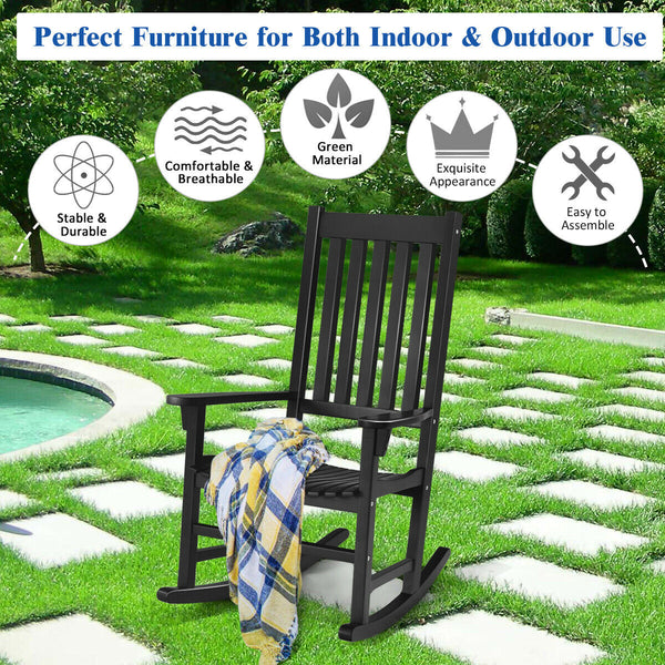 This rocking chair is constructed of premium acacia wood  which is corrosion-resistant and durable to support your long-term use. Â  Designed with contoured slatted seat  high back and widened armrest  the chair will give you comfortable sitting feeling t