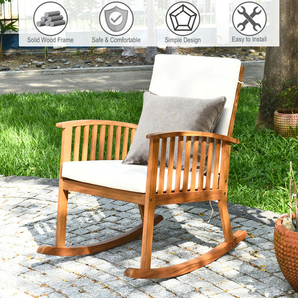 Comfortable and safe rocking function<br>Sturdy solid wood frame for long time use<br>Soft and thick cushions add comfort to your hip and legs<br>Armrest in suitable height to rest your arm and hand<br>Cover of cushion with zipper can be removed easily fo