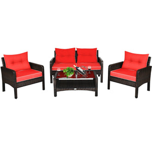 The rugged frame ensures sturdiness and stableness<br>Functional and beautiful design perfect for garden  backyard  and balcony<br>Rattan coffee table with tempered glass top and large storage space<br>Thick and comfortable cushions with removable cover<b