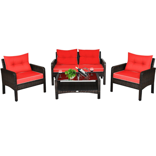 The rugged frame ensures sturdiness and stableness<br>Functional and beautiful design perfect for garden  backyard  and balcony<br>Rattan coffee table with tempered glass top and large storage space<br>Thick and comfortable cushions with removable cover<b