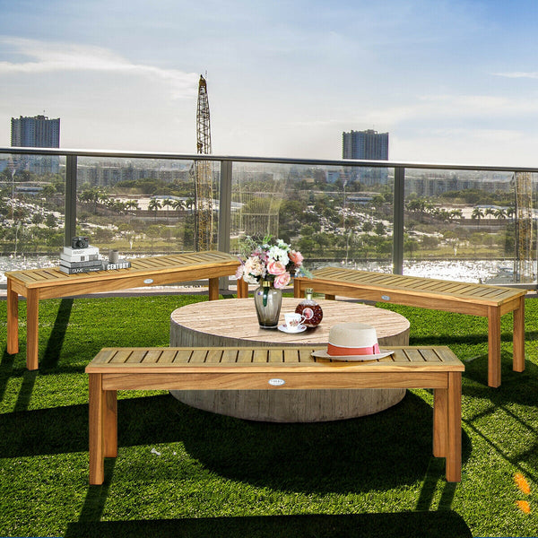 Solid acacia wood for durability and long service life Hollow slat design for great ventilation and prevent water accumulation Solid and thick legs provide stability and avoid shaking Stable base ensures security and high load bearing of 700 lbs Well matc