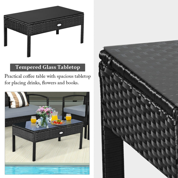 Made of sturdy and solid steel frame with all weather PE rattan  this patio rattan furniture set can keep stability and durability for long time use. Â  Breathable and soft cushions will hold you comfortably and the cover of cushion can be removed with sm