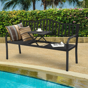 The practical garden bench provides you and your family or friends with the best place to relax. Â  The bench is made of rustproof powder-coated steel frame  which ensures durability and sturdiness for long servicing life. Besides  unique legs and non-sli