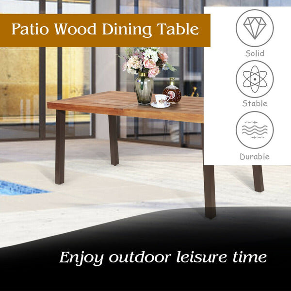 Â Acacia wood and steel materials ensure long time use<br>Â The surface of the table is waterproof and not to be scratched easily<br>Â 2â€ diameter umbrella hole with cover can be sealed again for a complete table<br>Â Widely used in the living room  gar