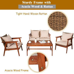 Including 2 x Single sofa  1 x Loveseat  1 x Coffee table  4 x Seat cushion  4 x Back cushion  1 x User guide<br>Hand-woven rattan is breathable and comfortable<br>Thick and soft cushions will provide you excellent comfort<br>Cover with the zipper of the 