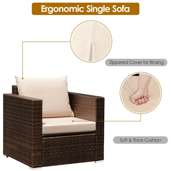 Made of sturdy steel and premium rattan  the sofa set is sturdy and durable which can be used for a long time. Â  Comes with a tempered glass top table  not only can you place some drinks or snacks on the hard tabletop to take conveniently but also some d