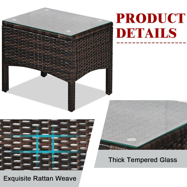 Made of high-quality PE rattan with strong toughness  it is not easy to break<br>Sturdy metal frame structure with superior load-bearing performance<br>A soft sponge filled cushions  comfortable and breathable<br>The thick tempered glass tabletop is sturd