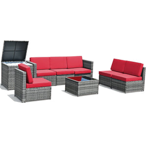 Including 6 sofas  1 storage box  1 coffee table  6 seat cushions and 6 back cushions <br>Sturdy iron frame and premium rattan for better durability <br>Large load-bearing capacity-- 360 lbs for each sofa and 110 lbs for coffee table <br>A storage box as 