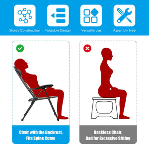 This foldable sling chair is ergonomically designed with an adjustable backrest in seven tilting positions for reading mode  relaxing mode and sleeping mode. Â  Made of steel frame and oxford fabric  this foldable sling chair can hold up to 300 lbs. And t