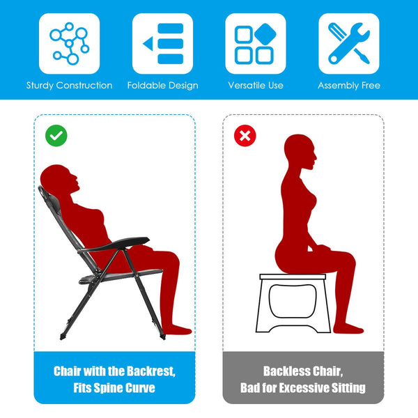 This foldable sling chair is ergonomically designed with an adjustable backrest in seven tilting positions for reading mode  relaxing mode and sleeping mode. Â  Made of steel frame and oxford fabric  this foldable sling chair can hold up to 300 lbs. And t